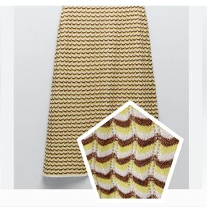 ZARA | Pointelle Knit Skirt  Stripes Metallic Yellow Size M